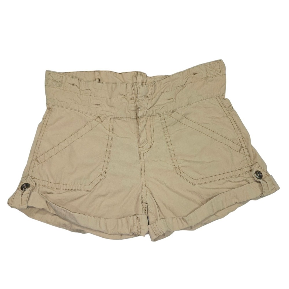 Aeropostale Womens Shorts 3/4 Khaki Tan High Rise Utility Cargo Cuffed Cotton